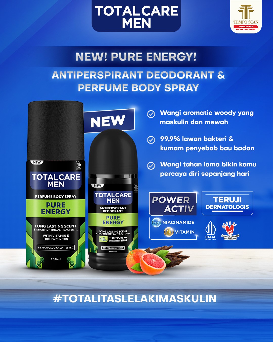 New Launch TOTAL CARE MEN Perfume Body Spray n Antiperspirant Deodorant PURE ENERGY
